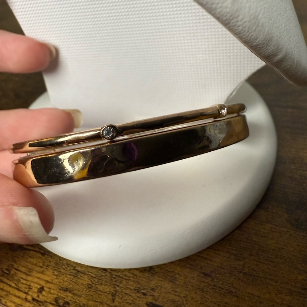 Gold Tone Thick Cuff Bangle Bracelet with Rhinestones - Picture 3 of 9